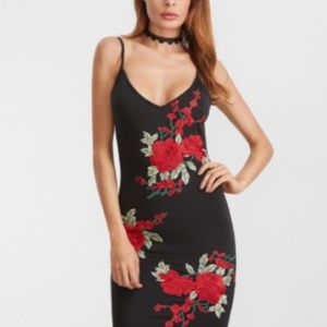Embroidered Rose Applique Scoop Back Cami Bodycon